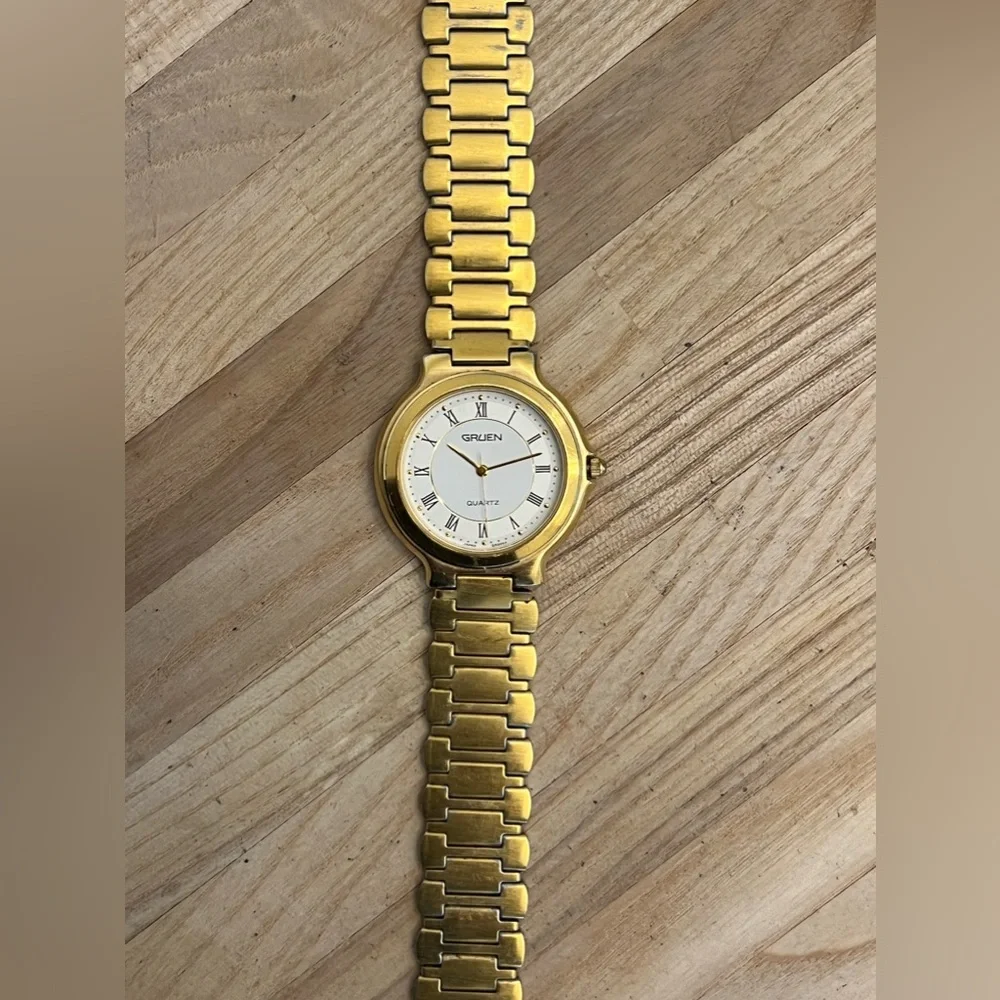 Gruen Men’s Watch White Dial Gold-Tone Stainless Bracelet